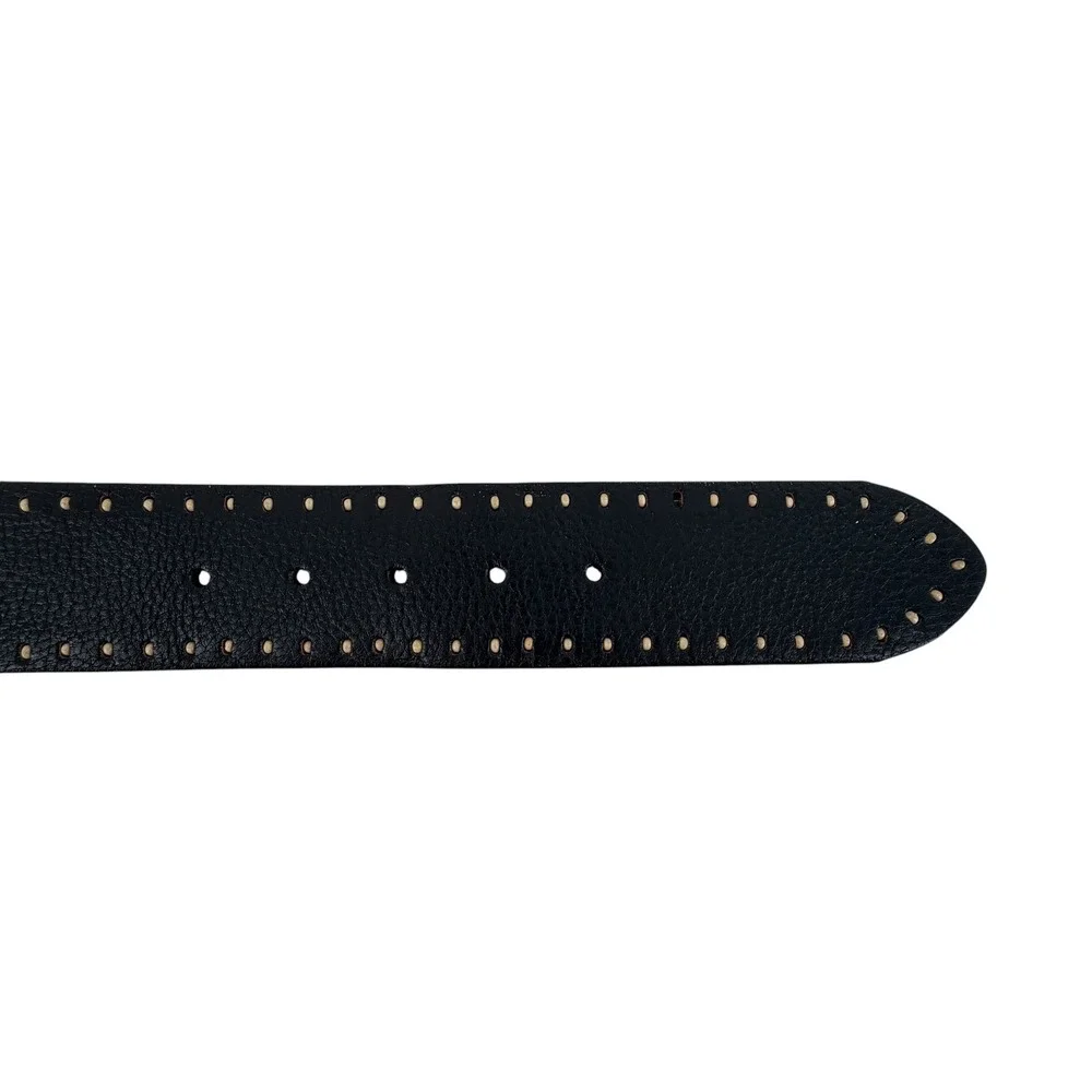 Coldwater Creek Perforated Wide Belt Womens Medium Black Leather Silver Buckle